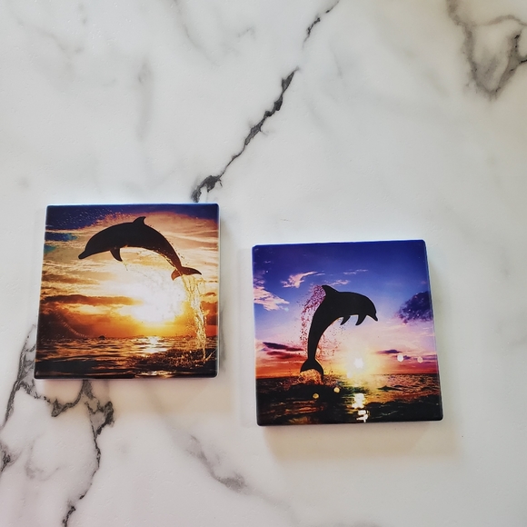 Jumping Dolphins 2 Pack Sandstone Coasters - Picture 8 of 8
